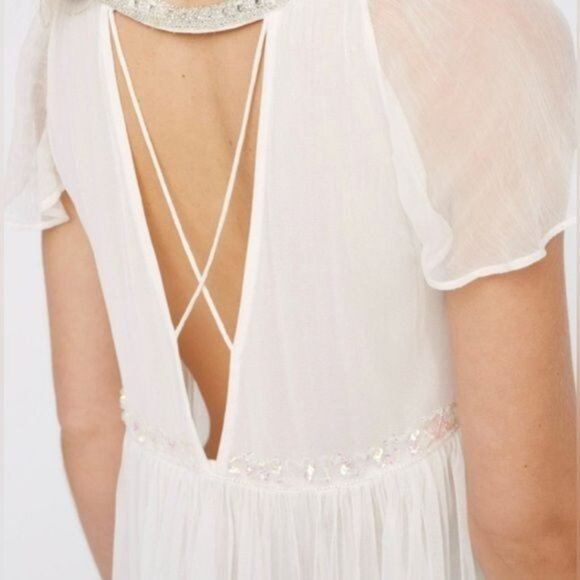 RARE NWOT Free People White Semi Sheer Beaded Babydoll Top Coquette Boho Angelic - Picture 4 of 10